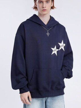 Aelfric Eden Adult Unisex Star Color Contrast Hoodie in Navy Blue Size Medium